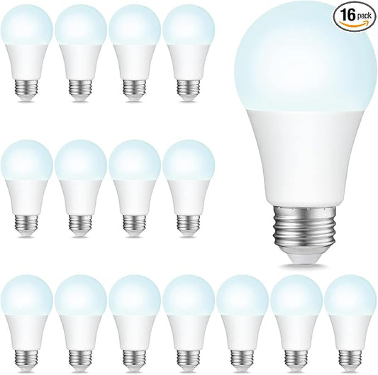 Sigalux A19 LED Light Bulbs, 100W Equivalent Daylight 5000K, 1500 Lumens Non-Dimmable, Energy-Saving 10W E26 Medium Base Bulbs, Long-Lasting Home Lighting for Bedroom Living Room, 16 Pack