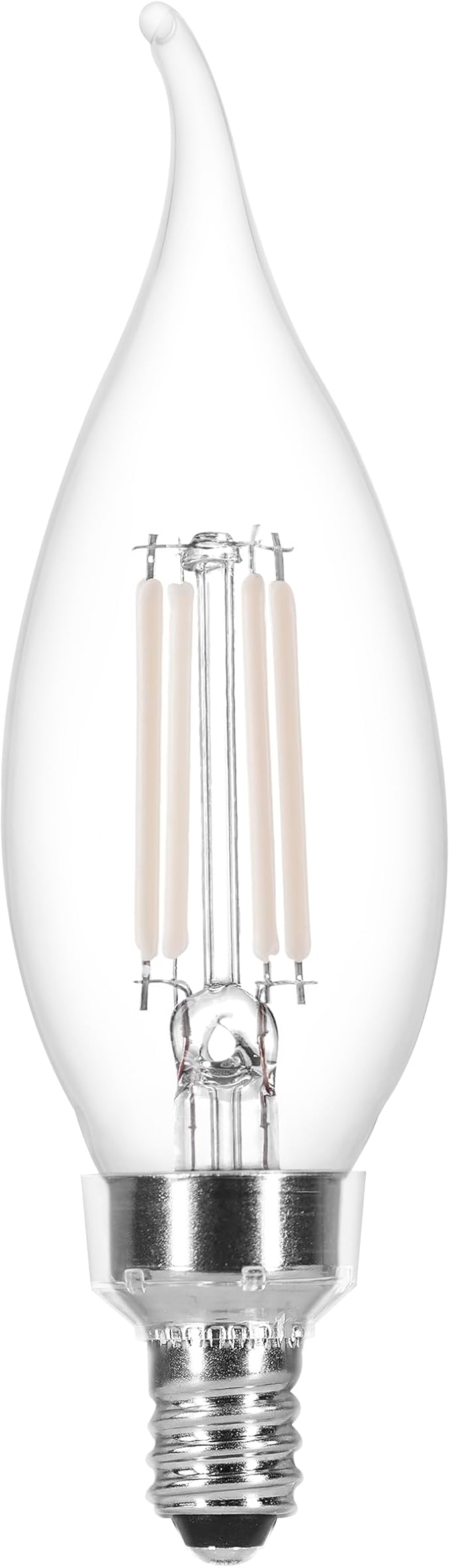 Sylvania B10 Clear LED White Filament Bulb, 6W, Dimmable, 500 LMS, Candelabra Base, 2700K, Soft White - 4 Pack (41848)