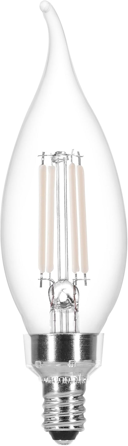 Sylvania B10 Clear LED White Filament Bulb, 6W, Dimmable, 500 LMS, Candelabra Base, 2700K, Soft White - 4 Pack (41848)