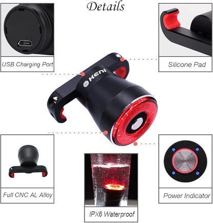 G Keni Smart Brake Sensing Rear Bike Lights, Auto Light Sensing Bike Tail Light, IPX6 Waterproof, Ultra Bright LED Taillights, Rechargeable Safety Road Back Bicycle Lights for Night Riding
