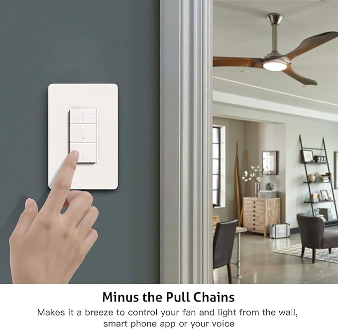 TREATLIFE Smart Ceiling Fan Control and Dimmer Light Switch 2Pack, Neutral Wire Needed, 2.4GHz Single Pole Wi-Fi Fan Light Switch Combo Works with Alexa, Google Home and SmartThings, Remote Control