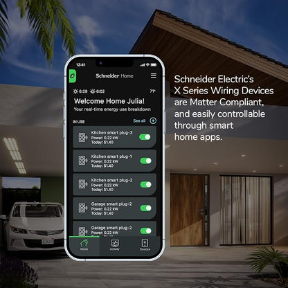 Square D by Schneider Electric X Series 15 Amp WiFi Energy Monitoring Light Switch, Single-Pole/3-way, 600 Watt, Rocker, Matter Certified, Works with Alexa, Google Home, Apple Home, Matte White