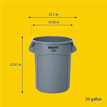Rubbermaid Commercial Products BRUTE Heavy-Duty Round Trash/Garbage Can, 20-Gallon, Gray,Outdoor Waste Container for Landscapers/Construction/Restaurants/Back of House/Offices/Warehouses
