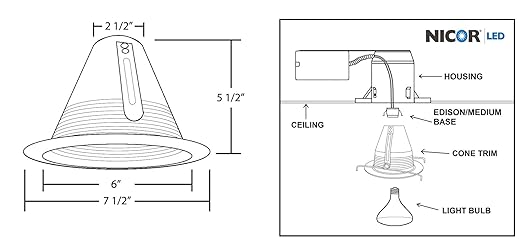 NICOR Lighting 6 inch Bronze Airtight Cone Baffle Trim, Fits 6 inch Housings (17550ABZ)