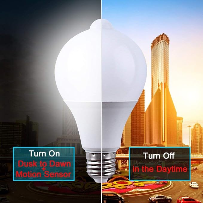 MIFXIN Motion Sensor Bulb Led E27 PIR Infrared Dusk to Dawn LED Light Bulb Detection Light Auto Switch Night Lights for Porch Patio Garage Stairs Lobby Carport Hallway Security (9w 810LM Cool White)