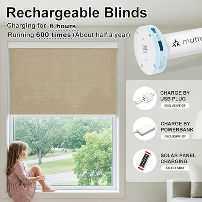 Aprilsmart Motorized Blinds with Remote,Light Filtering Motorized Roller Shades Work with Apple Homekit,Alexa,SmartThings,Google Home,Customize Blinds(Linen CARAMEL-67)