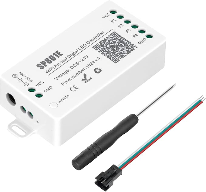 SEZO WS2812B WiFi Controller, iOS/Android App Control DC 5V24V SP801E for SK6812 WS2815 Digital One-Wire RZ Code LED Driver IC RGB LED Strip Matrix Panel Light AP/STA Mode