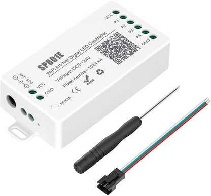 SEZO WS2812B WiFi Controller, iOS/Android App Control DC 5V24V SP801E for SK6812 WS2815 Digital One-Wire RZ Code LED Driver IC RGB LED Strip Matrix Panel Light AP/STA Mode