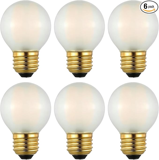 G16.5 E26 Dimmable LED Filament Globe Bulb, 2W/25W Equivalent 2700K Warm White Frosted Glass, Ideal for Decorative Lighting, 6-Pack