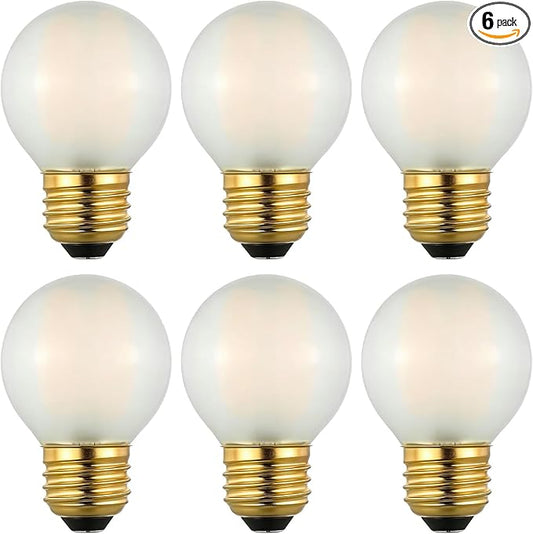 G16.5 E26 Dimmable LED Filament Globe Bulb, 2W/25W Equivalent 2700K Warm White Frosted Glass, Ideal for Decorative Lighting, 6-Pack
