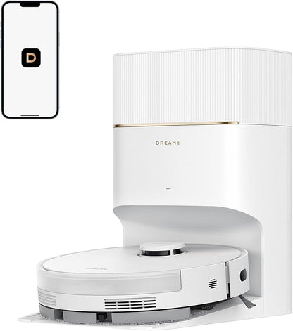 DREAME D20 Pro Plus Robot Vacuum, 13,000Pa Suction, DuoBrush for Pet Hair, Corner Cleaning, Self Emptying, LDS Navigation Laser Avoidance, Vacuum Mop, Hard Floors&Carpets, 5,200mAh Battery White