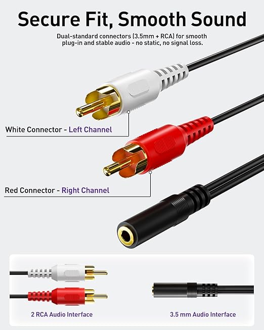 VCE 3.5mm Female to 2 RCA Splitter Male Stereo Audio Y Cable 2-Pack, Gold Plated Adapter Compatible for TV,Smartphones, MP3, Tablets, Speakers,Home Theater (39 inch)