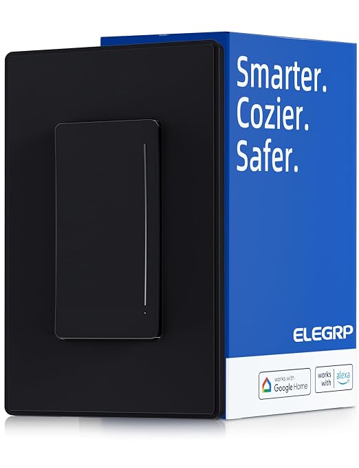 ELEGRP Smart Dimmer Light Switch DTR10, Single Pole Setup, 2.4GHz Wi-Fi Touch Dimmer Compatible with Alexa and Google Assistant, Needs Neutral Wire, No Hub Required, UL Listed, Matte Black, 1 Pack