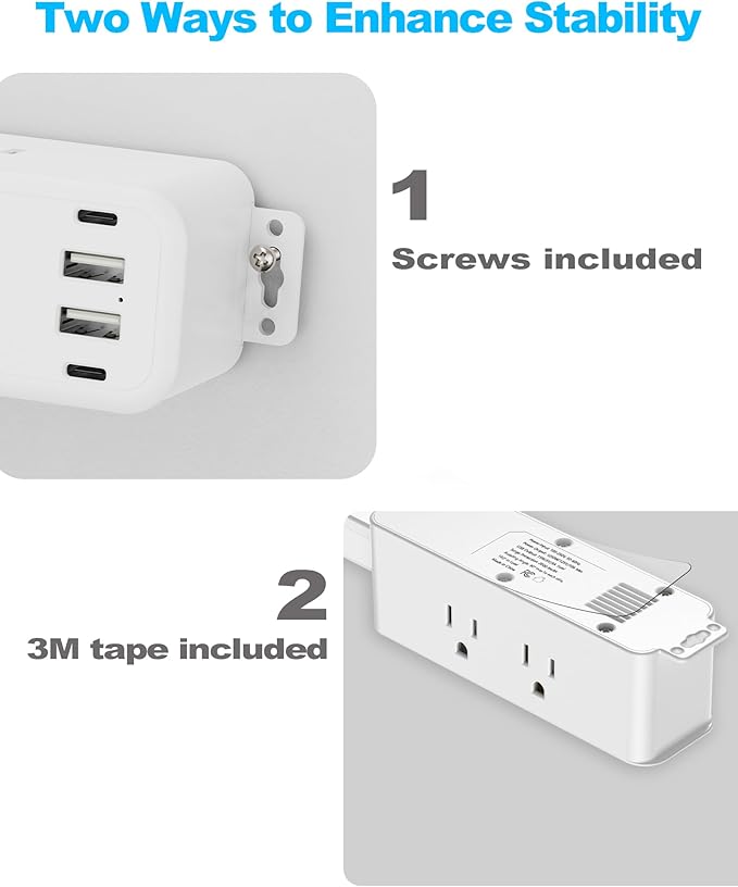 Olcorife Outlet Extender Stick, Power Strip with 6 Outlets & 4 USB Ports, Extends 22"-34", Rotates 180°(90° per Side), Home Dorm Essential for Nightstand, Couch and Desk (Pack of 2)