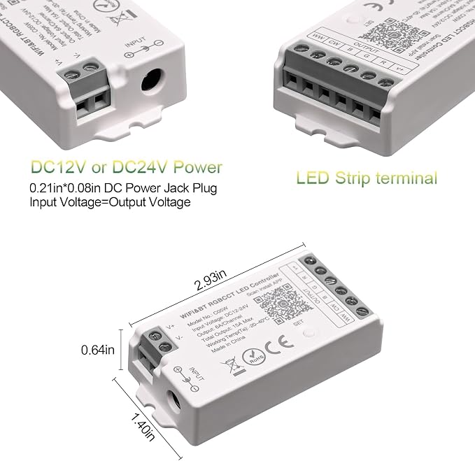 C05W RGBCCT LED Controller Tuya WiFi 2.4G RF 6Pin PWM for SMD FCOB Strip