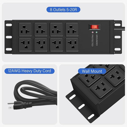 CCCEI 2PCS 12 Gauge Heavy Duty Power Strip, 8 Ports. Black, 10FT.
