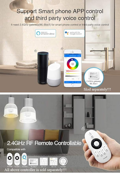 LGIDTECH FUT107 Miboxer 6W LED Spotlight Bulb GU10 WW+CW,Warm White+Cool White Color Dual White CCT Temperature Adjustable,Memory Function.All Controller is Sold Separately