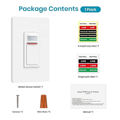 Milfra Smart Motion Sensor Light Switch,Motion Sensor Light Switch Works with Siri Alexa and Google Home, Voice and Remote Control, Neutral Wire Required