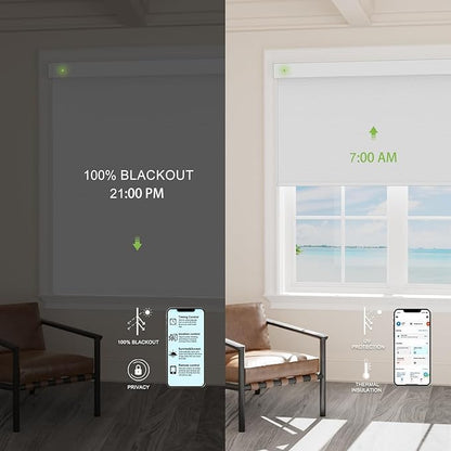 Motorized Blinds with Remote，100% Blackout Smart Blinds Motorized Roller Shades Compatible with Alexa Automatic Blinds for Windows Electric Window Blinds Customized Size White