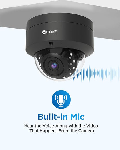 4COVR 4K PoE Camera Outdoor, 8MP UHD Vandal Wired Surveillance Dome Security IP Camera with Mic, IK10 Vandal-Proof IP67, AI Human/Vehicle Detection, 2.8mm Lens,100ft Night Vision, LY54AB8MA(NOT PTZ)