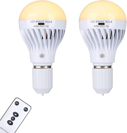 BSOD AC 85-265V 7W LED Magic Bulb with Remote Controller Warm White Emergency Light with Rechargeable Built-in Battery E27 Lamp for Home Indoor Lighting (USB Warm 2 Pack)