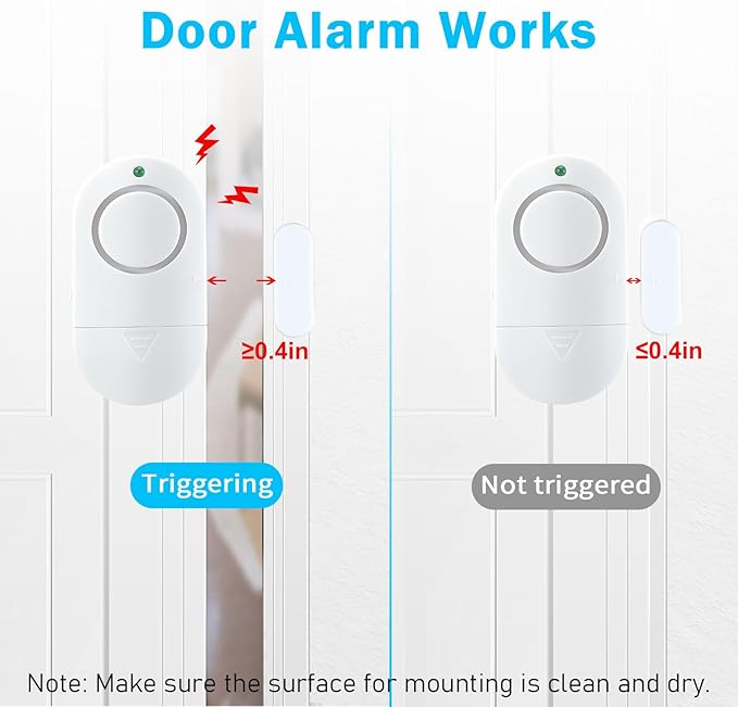 120DB Door Window Alarms for Kids Toddler Safety & Home Anti Intrusion, Entry Alert Chime Triggered When Opened for Store Household Apartment, 6 Pack White