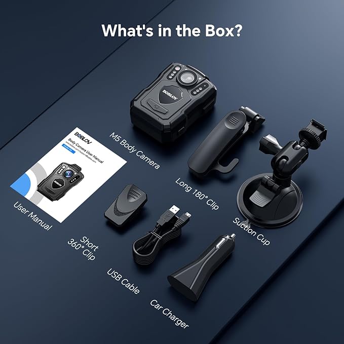 BOBLOV M5 2K Police Body Worn Camera, GPS Enabled &1440P Body Mounted Cam, 128G Body Cam Built-in 4200MAH Battery,12Hrs Record, IP67 Waterproof, Night Vision Law Enforcement with Car Suction Mount
