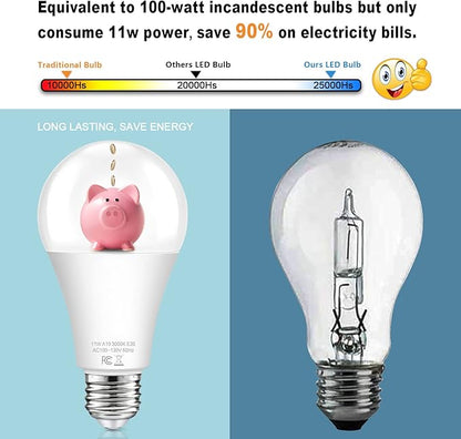 A19 Dusk to Dawn Sensor Light Bulbs Outdoor 100 Watt Equivalent, 11W Automatic On/Off LED Bulbs Warm White 3000K, 4-Pack 1200lumens Outdoor Smart Bulbs Photocell for Porch Garage Security, E26 Base