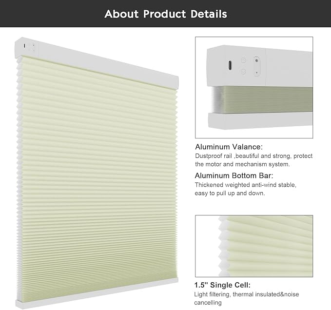 Changshade Smart Blinds Cellular Shades for Windows Doors Motorized with Remote Control, Custom Size Automatic Honeycomb Blind Electric Power Work with Alexa, Google Home, Light Filtering, Beige