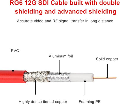 XRDS -RF 12G SDI Cable 250FT, SDI Video Cable 3G/6G/12G 75ohm RG6 BNC Cable Supports HD-SDI/3G/6G-SDI/4K for Video Security Camera SDI Converter, Red