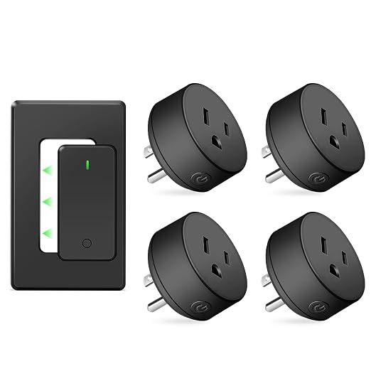 Remote Switch Outlet,NineLeaf Wireless Control Outlet Plug with Switch | 1 Remote 4 Outlets, Wireless On/Off Light Switches Wall Mounted,15A/1500W LED,TUV List,No Wiring Needed,500ft RF Range,Black
