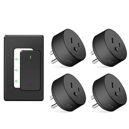 Remote Switch Outlet,NineLeaf Wireless Control Outlet Plug with Switch | 1 Remote 4 Outlets, Wireless On/Off Light Switches Wall Mounted,15A/1500W LED,TUV List,No Wiring Needed,500ft RF Range,Black