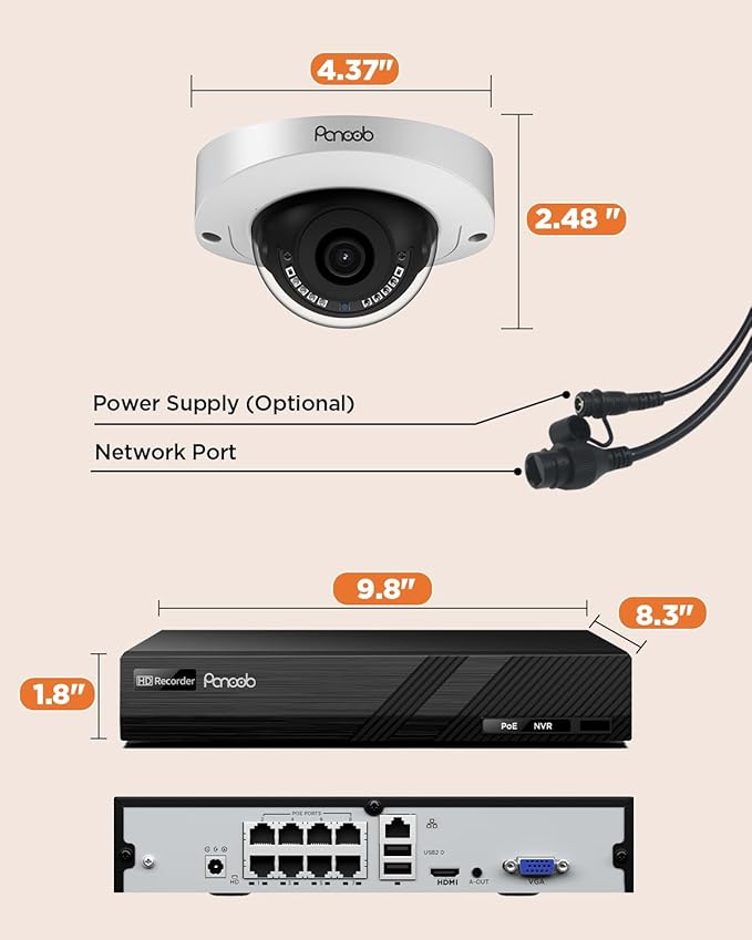 8 Channel Security Camera System, 8Pcs 5MP Wired Outdoor Surveillance IP PoE Dome Cameras with AI Person Vehicle Detection, Remote Access, Built-in Mic, 8CH 5MP PoE NVR 2TB HDD, PD63A0808-5M