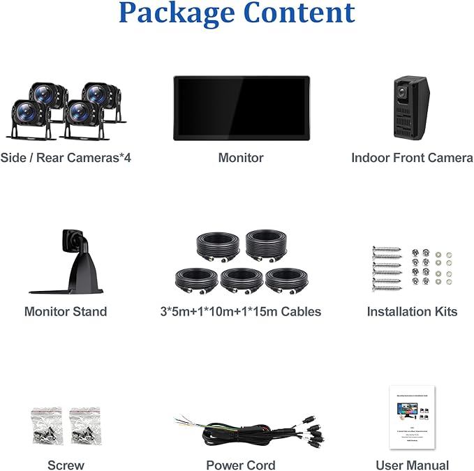 4K Backup Camera System with 10.36" IPS 5-Channel Touch Screen Monitor Rear Side View 5 AHD Camera DVR Recording Backup Heavy Duty Camera for Truck Bus RV Trailer Semi Box EH5 VEKOOTO