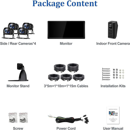 4K Backup Camera System with 10.36" IPS 5-Channel Touch Screen Monitor Rear Side View 5 AHD Camera DVR Recording Backup Heavy Duty Camera for Truck Bus RV Trailer Semi Box EH5 VEKOOTO
