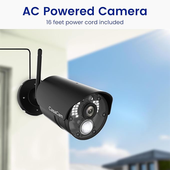 CasaCam GuardianCam Air | Wireless Security Camera System with 7" Touchscreen Monitor and 2 720p Cameras | AC Powered, Two-Way Audio, Free APP, Micro SD Card and Battery Installed, Model VS802