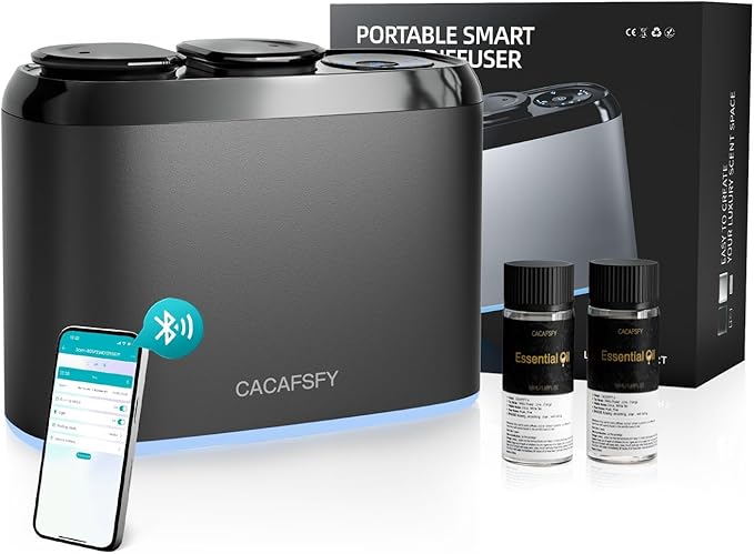 Waterless Scent Diffuser,Hotel Scent Oils Included-Whole House Air Freshener-Scent Diffusers for Home,Office,Essential Oil Diffuser Large Room,Smart, Cold-Air Tech,App Control (Luxury Black)