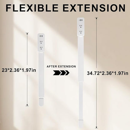 Electrical Outlet Extender Stick - Features USB-A, USB-C and 2 AC Outlets, Extends 22"-34", Rotates 180° Access Hard-to-Reach Outlets, Wall Plug Power Socket Expander Nightstands, Sofa, Desks and More