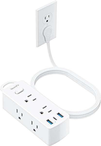Flat Extension Cord 20ft, Olcorife Flat Plug Power Strip with 6 Outlets 3 USB Ports(1 USB C), 3-Side Outlet Extender Surge Protector for Home Office Dorm Room Essentials, White