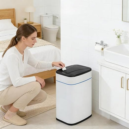 Garbage Can with Lid, Intelligent Sensor Opening and Closing, Small Garbage Can for Living Room, Bedroom, Kitchen and Bathroom (1, Square Rose Gold)