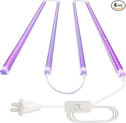 4PACK Linkable 4Ft Black Light Bar, LED 40W Integrated T8 Bulb Blacklight Fixture, UVA 395NM 400NM for Fluorescent Tapestry Poster Body Paint Glow Party