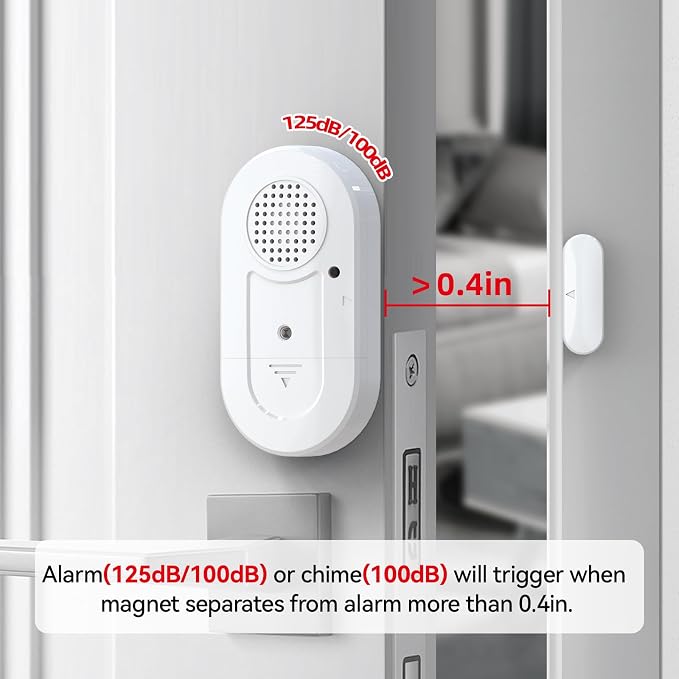 Sanjie Door Window Alarm Sensors, 3 Pack, 125dB, Volume Control | 125dB wireless sensors alert when doors or windows open, with adjustable volume, easy installation and long battery life