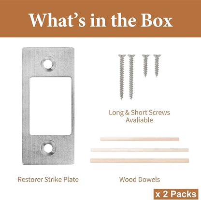 Deadbolt Restorer Strike Plates, 2-1/4"H x 1" W, 2 Pack | Enlarged Hole to Fix Latch Misalignment/Sticking/Jamming, Ideal for Common/Electronic/Smart locks, Stainless Steel