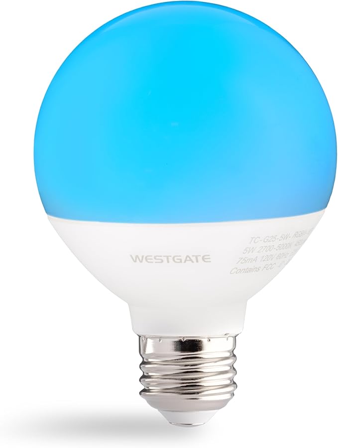 Westgate TC-G25-5W-RGBW-WIFI LED Smart Lamps 5W RGBW, Color Changing Light Bulb, Compatible with Alexa, Works with Google Home, Bathroom Vanity Light, 1 per Box