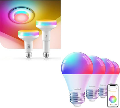 Linkind Smart Light Bulbs A19 4 Pack & Matter BR30 Smart Light Bulbs with Retractable Design 2 Pack