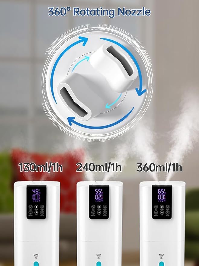 8L Smart Humidifiers for Bedroom Large Room, 2.1Gal Cool Mist Top Fill Diffuser Ambient Light, App & Remote Control, 3 Mist Modes, Quiet Humidifier for Home Office Plant
