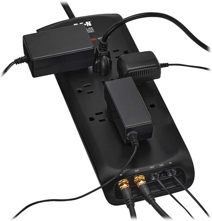 Eaton Tripp Lite Series Surge Protector Power Strip with Flat Plug Braided Extension Cord + Coax, Phone/Modem Protection, 4200 Joules, 8ft Cable, Manufacturer's (TLP118DBTELTV)