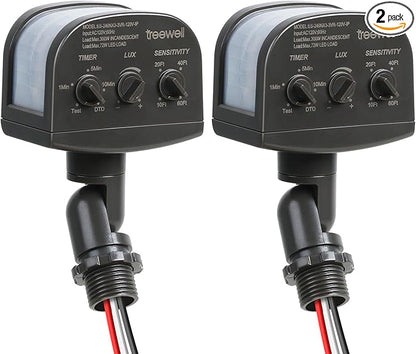 2 Pack 240-Degree Replacement Motion Sensor, Adjustable LUX(5-300) & Time & Detection Sensitivity Up to 60 Feet Range, 3 Working Modes Outdoor Motion Detector for Security Floodlight, Brown