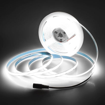 Aclorol 12 Volt Led Strip Lights COB 16.4ft Led Strip Lights for Bedroom 6000K Daylight White CRI85+ Flexible LED Tape Light for Kitchen Party Cabinet 320Leds/m(Power Supply&LED Dimmer Not Included)