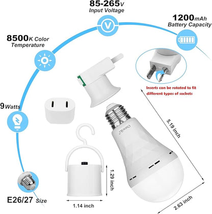 Ostwiki 10 Pack Rechargeable Emergency Light Bulbs,Battery Operated Backup Light Bulb for Power Outage Camping Outdoor Hurricane 9W E27 8500K 1200mAh White Self-Charging LED Light Bulbs